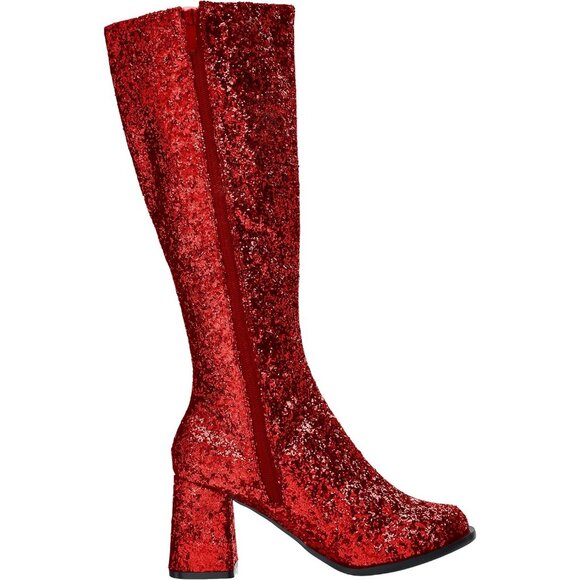 Women's Gogo-g Sparkly Red Glitter Knee High Boots with Chunky Block Heel - Picture 6 of 8